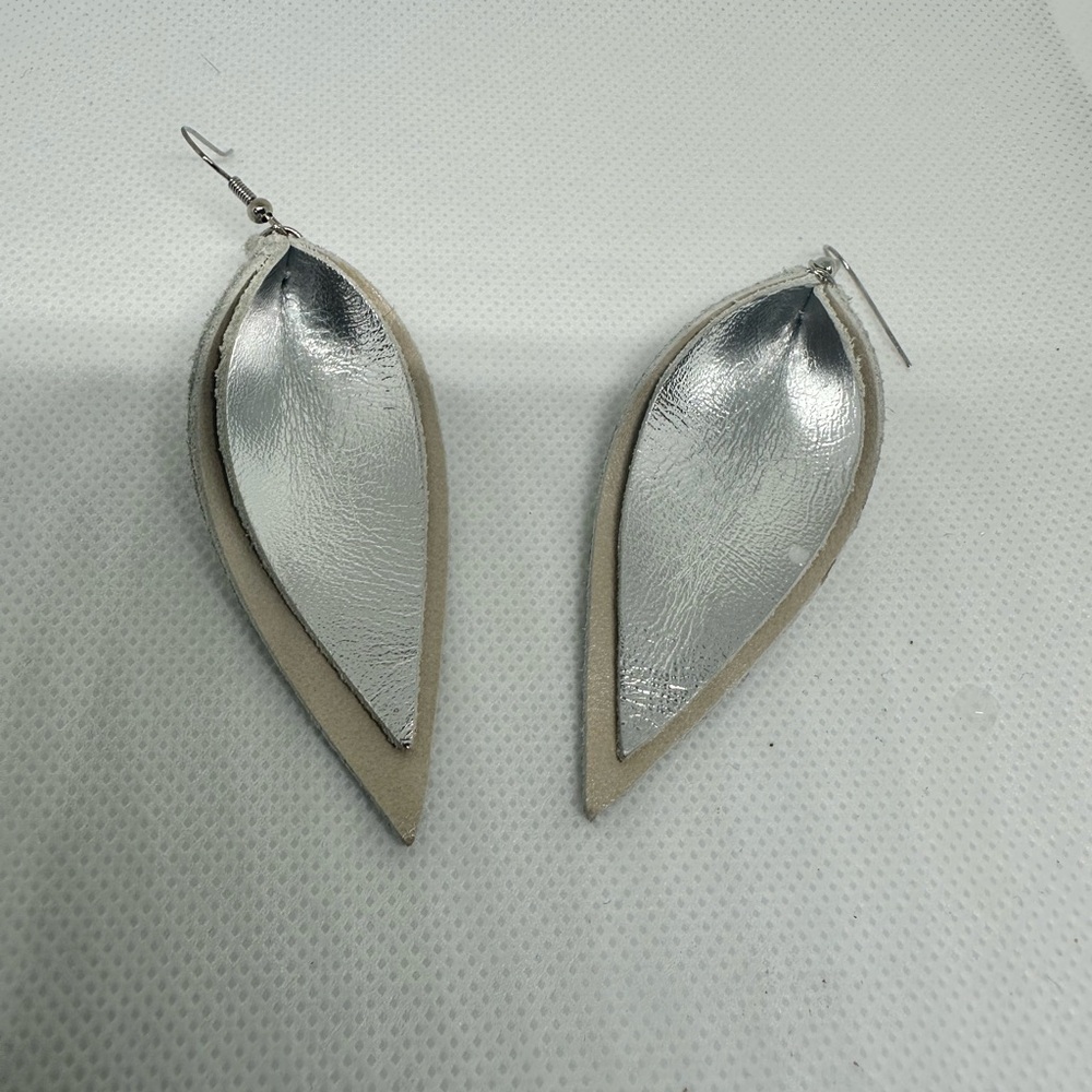 Silver leather earrings